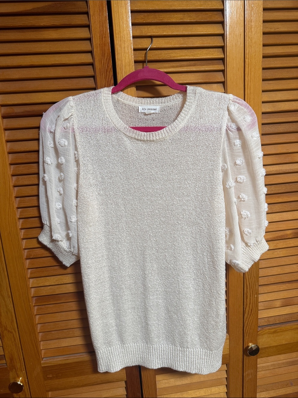 Blu Pepper Cream Puff-Sleeve Crewneck Sweater Medium